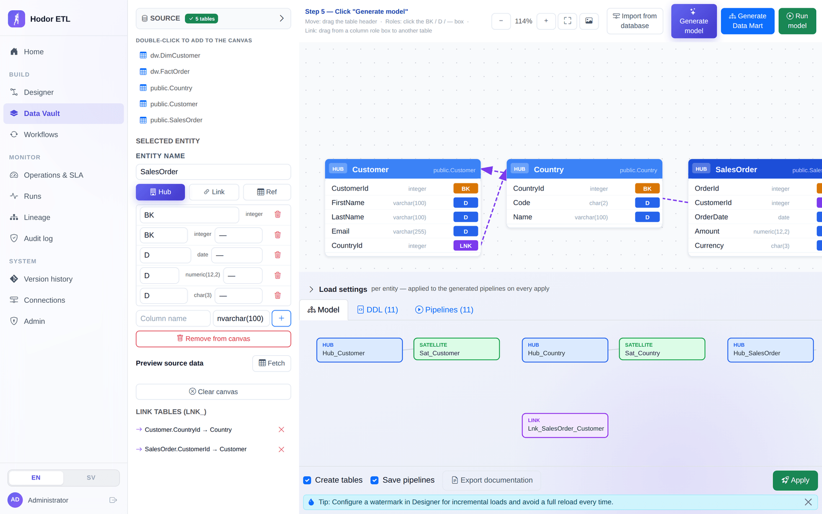 The Data Vault modeller